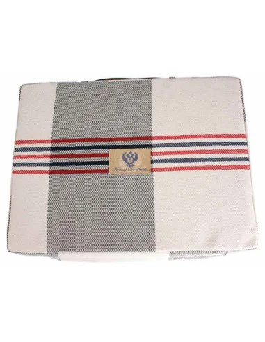 Almohadilla Beige con Rayas en Azul y Roja