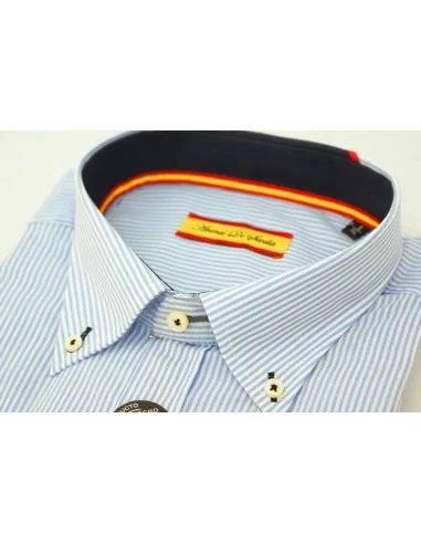 Camisa Hombre 500 Rayas Celeste