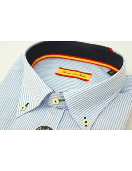 Camisa Hombre 500 Rayas Celeste