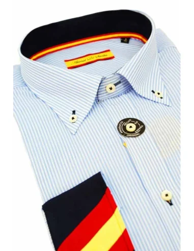 Camisa Hombre 500 Rayas Celeste