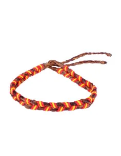 Pulsera 2 Cordones Hilo Encerado Marrón con la Bandera España