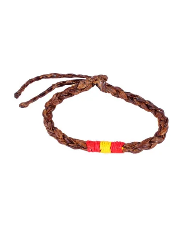 Pulsera Hilo Encerado Trenzado Marrón Bandera España en Medio
