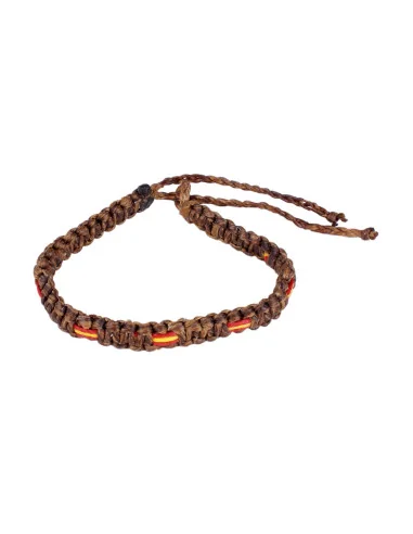 Pulsera Hilo Encerado Marrón con Banderas España Pequeñas