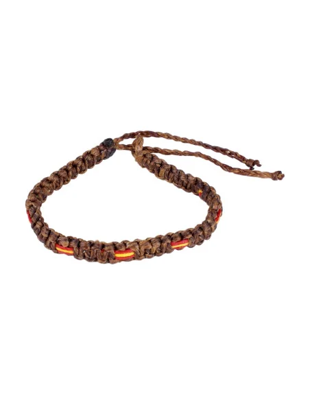 Pulsera Hilo Encerado Marrón con Banderas España Pequeñas