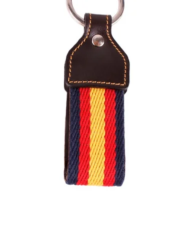 Llavero Loneta Azul Marino con Cuero Bandera España