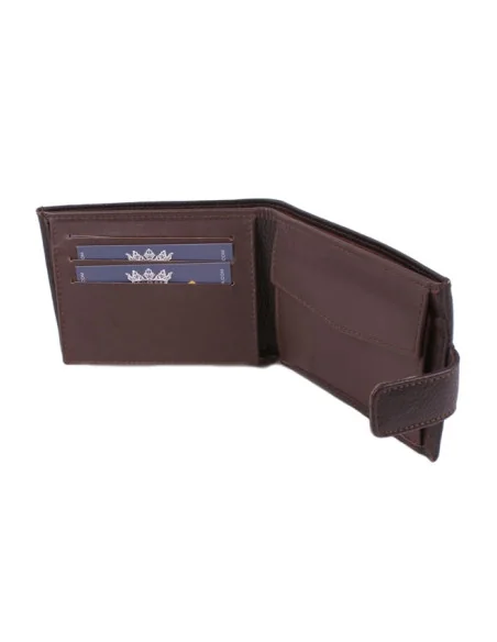 Cartera de Piel Marrón Bandera España con Bolsillo