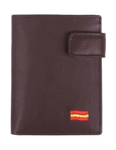 Cartera de Piel Marrón Bandera España con Bolsillo