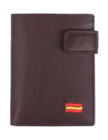 Cartera de Piel Marrón Bandera España con Bolsillo