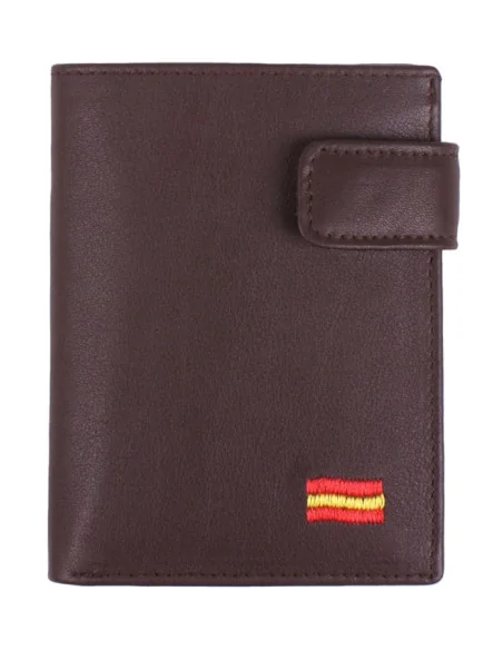 Cartera de Piel Marrón Bandera España con Bolsillo