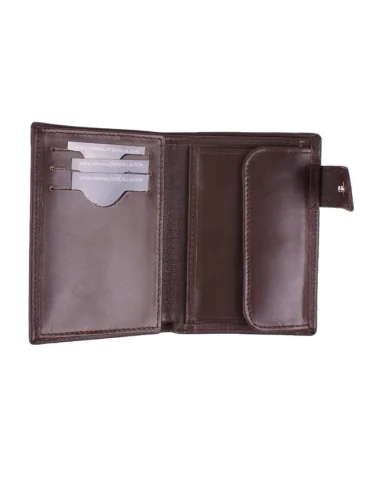 Cartera de Piel Marrón Bandera España con Bolsillo