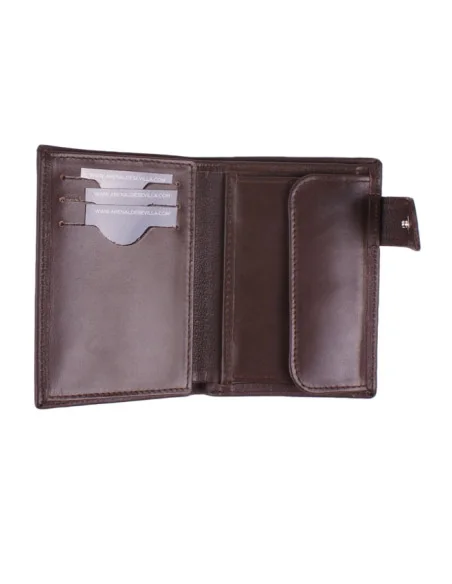 Cartera de Piel Marrón Bandera España con Bolsillo