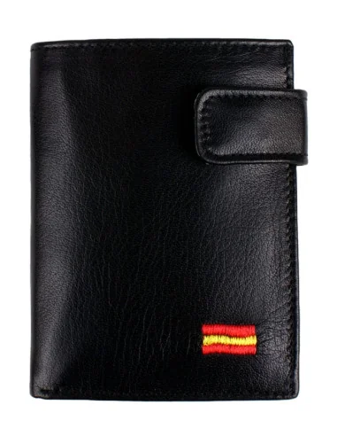 Cartera de Piel Negra Bandera España con Bolsillo