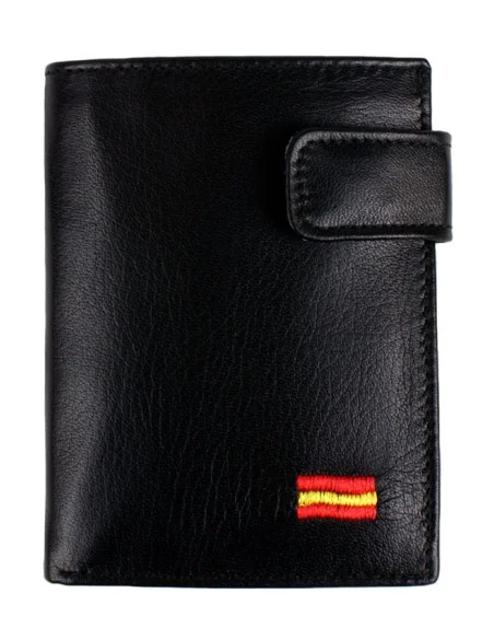 Cartera de Piel Negra Bandera España con Bolsillo