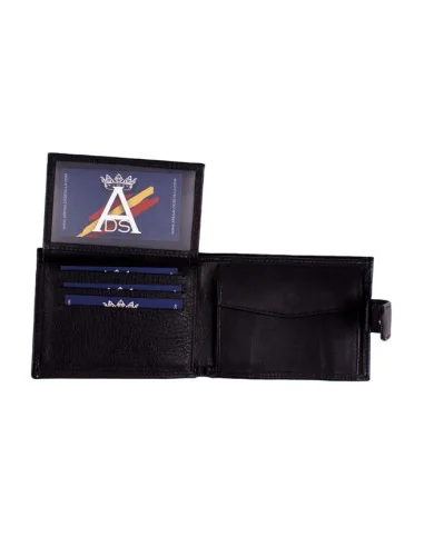 Cartera de Piel Negra Bandera España con Bolsillo
