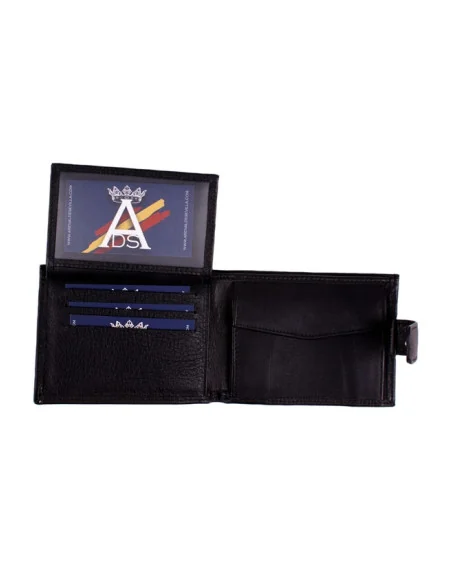 Cartera de Piel Negra Bandera España con Bolsillo