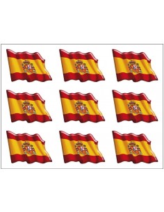Pack de 9 Pegatinas Bandera España Actual Ondeante con Volumen