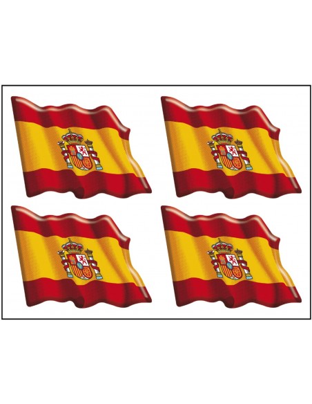 Pack de 4 Pegatinas Bandera España Actual Ondeante con Volumen