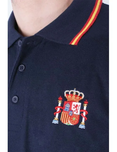 Polo bandera de España marino con escudo actual