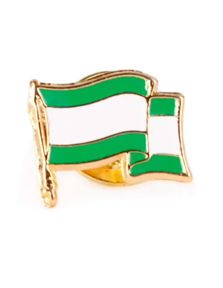 Pin esmaltado de la bandera de Andalucía ondeante, sin escudo.