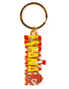 Llavero de metal dorado con leyenda de ESPAÑA y el escudo de España.