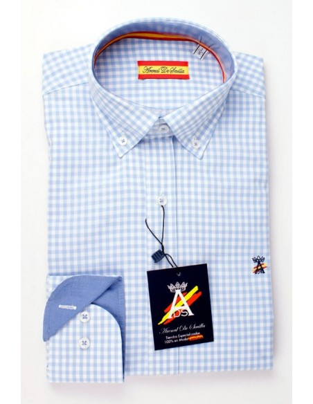 Camisa Celeste con contrastes en azul y Bandera España.