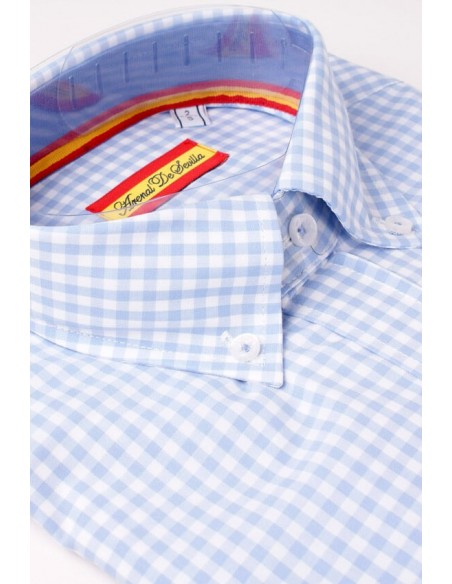Camisa Celeste con contrastes en azul y Bandera España.