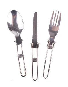 Set Camping compuesto de 3 Piezas Tenedor, Cuchara y cuchillo de acero inoxidble