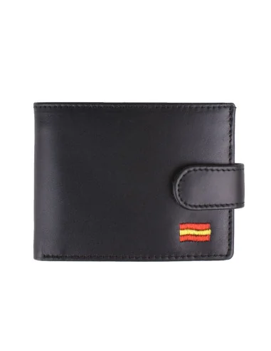 Cartera de Piel Negra Bandera España con Bolsillo