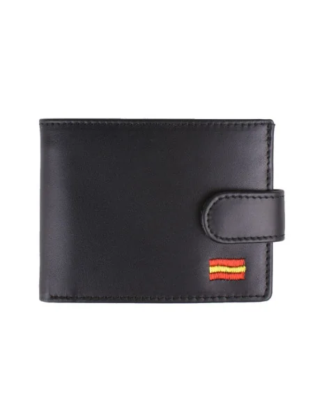 Cartera de Piel Negra Bandera España con Bolsillo