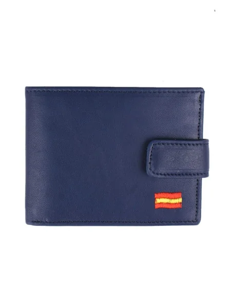 Cartera de Piel Azul Bandera España con Bolsillo