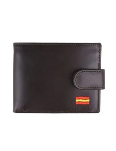 Cartera de Piel Marrón Bandera España con Bolsillo