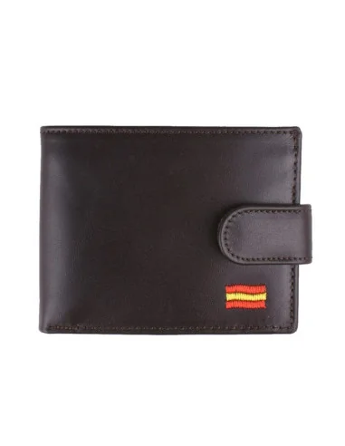 Cartera de Piel Marrón Bandera España con Bolsillo