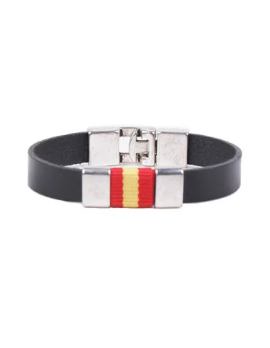 Pulsera Bandera España Piel y Aplique Metal