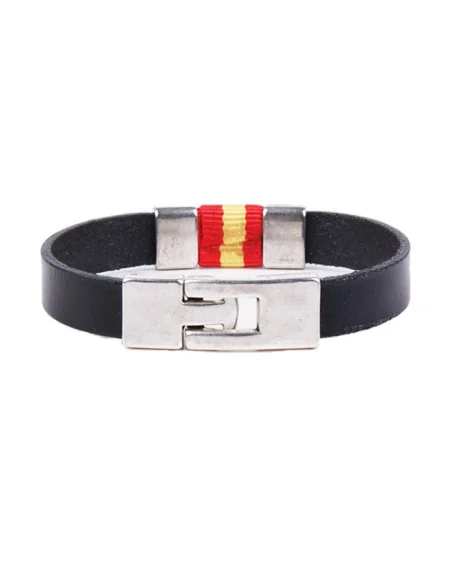 Pulsera Bandera España Piel y Aplique Metal