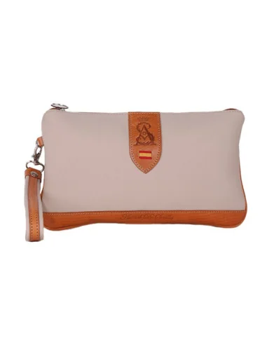 Cartera Bandera España de Mano Piel de Potro Beige