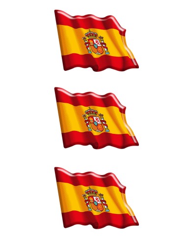 Pack de 3 Pegatinas Bandera España Actual Ondeante con Volumen
