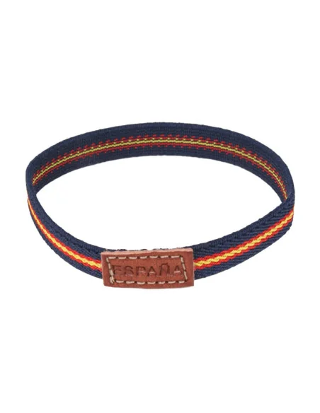 Pulsera Elástica España Azul Etiqueta Cuero | Calidad ADS