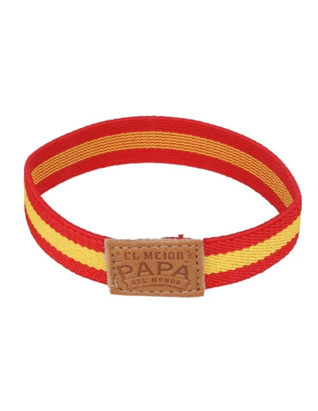 Pulsera Elástica Bandera España Etiqueta Cuero Papá