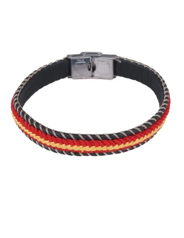 Detalle - Pulsera Bandera España Cuero Negro