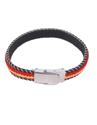 Frontal - Pulsera Bandera España Cuero Negro