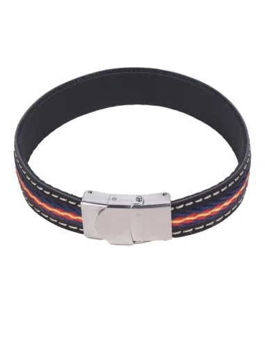 Frontal - Pulsera Bandera España Y Azul Cuero