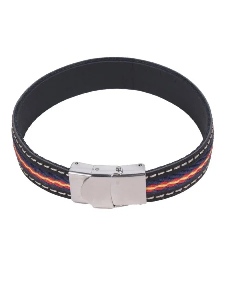 Frontal - Pulsera Bandera España Y Azul Cuero