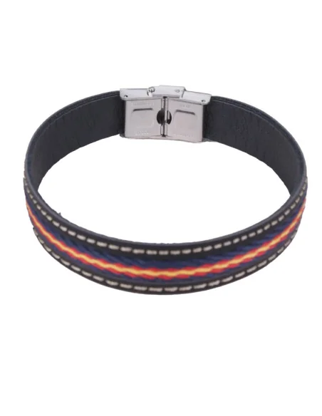 Detalle - Pulsera Bandera España Y Azul Cuero