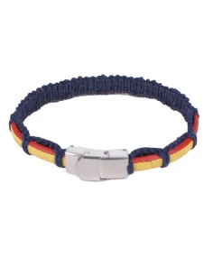 Frontal - Pulsera Bandera España Cuero Y Trenzado Marino