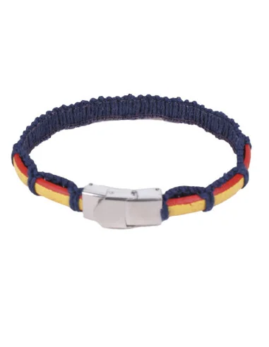 Frontal - Pulsera Bandera España Cuero Y Trenzado Marino