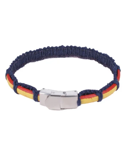Frontal - Pulsera Bandera España Cuero Y Trenzado Marino