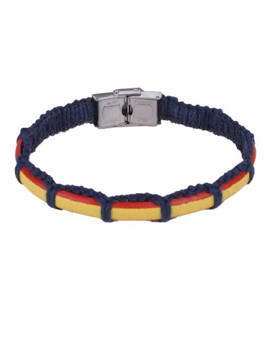 Detalle - Pulsera Bandera España Cuero Y Trenzado Marino