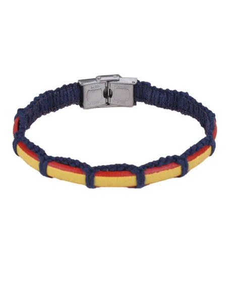 Detalle - Pulsera Bandera España Cuero Y Trenzado Marino