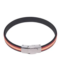 Frontal - Pulsera Bandera España 3 Cuerdas Cuero Y Acero