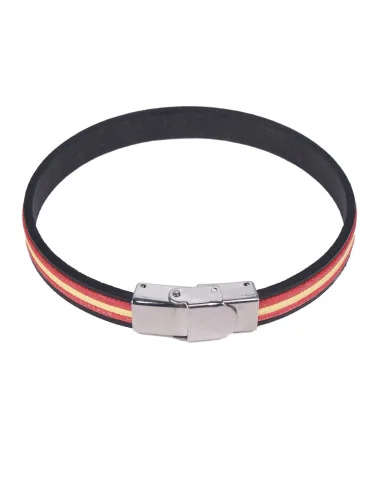 Frontal - Pulsera Bandera España 3 Cuerdas Cuero Y Acero